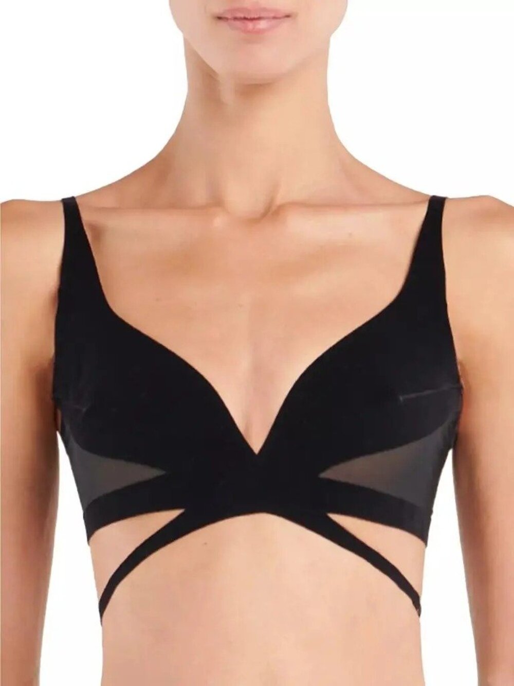Wolford x Mugler Flock Strappy Bra Black Size 36D NWT - Picture 1 of 9
